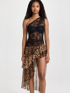 Mew Mews Raelira One Shoulder Lace Leopard Maxi Dress...Size Medium